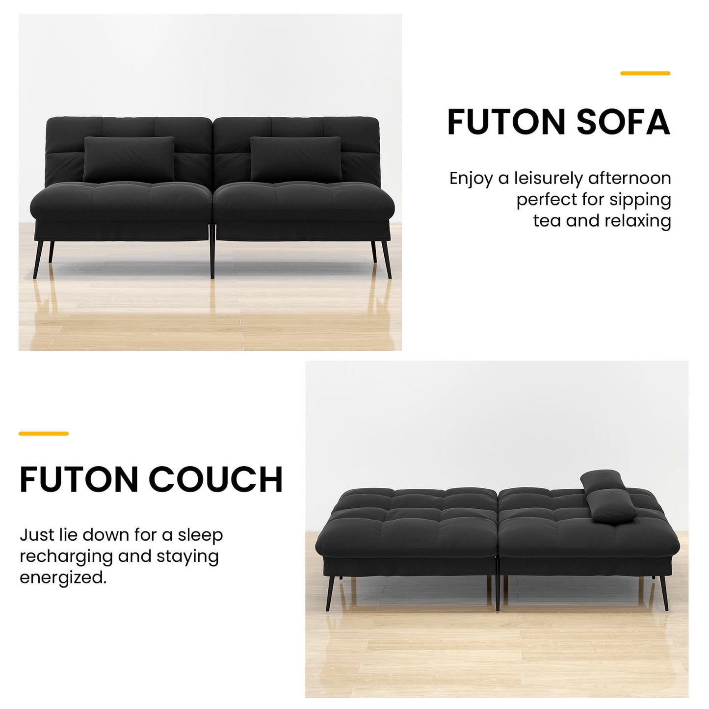 Comfort Black Convertible Futon Sofa Bed