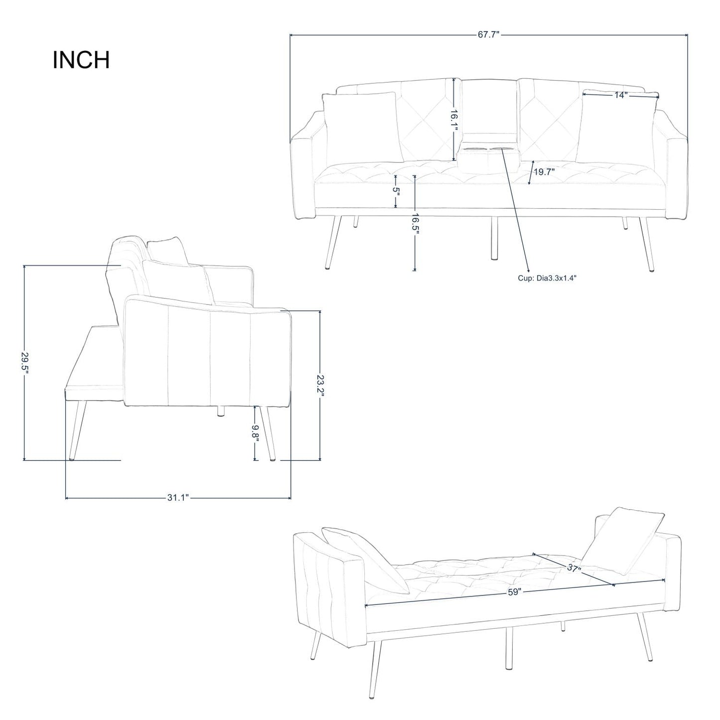 Sofa with Cup Holders