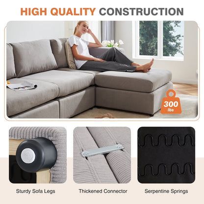 Grey Square Sofa Couch With Footrest